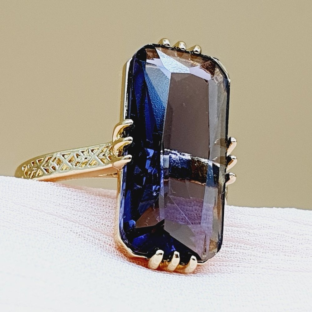 Refine Carved Thin Super Big Zircon Gold Fashion Rings for Women, INDN8462 - Picture 5 of 6